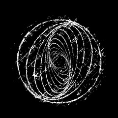 Wall Mural - White grunge curvy lines in vortex form. Distress grainy urban texture of stains, ink, dots, stripes, scratches. Spiral vector illustration. Design element for banner, poster, grungy effect