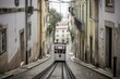 Funicular linking Lisbon downtown to Bairro Alto. Generative AI