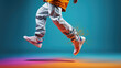 © dinastya - Creative modern hip hop dance banner template for adults, cropped image of dancing person on flat background with copy space.