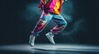 © dinastya - Creative modern hip hop dance banner template for adults, cropped image of dancing person on flat background with copy space.