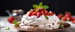 Summer dessert made with fresh strawberries mint and homemade meringue a French classic With copyspace for text