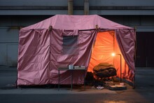 A Temporary Shelter On An Urban Road. Generative AI
