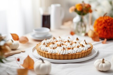 Wall Mural - Homemade pumpkin pie on the table of the moden kitchen