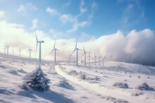 Winter Wind Farms In The Ore Mountains. Generative AI