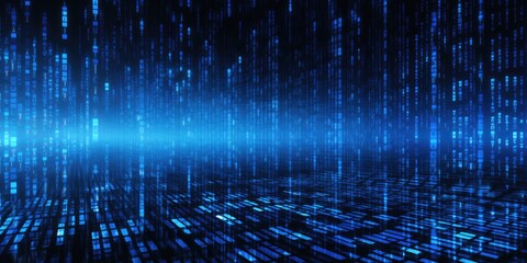 Blue computer binary data on a screen concept art. Software technology communication through the metaverse. Network connection in the matrix.