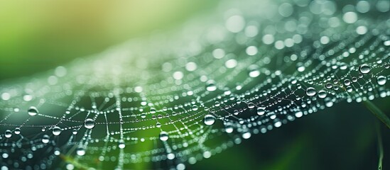 Dew on spider s web With copyspace for text