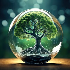 a tree inside a glass ball