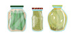 Set of pickled cucumbers on white background