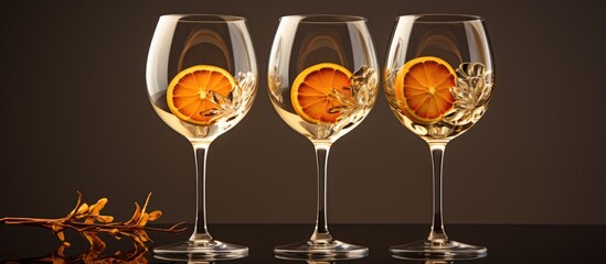 Poster - Dried oranges adorn wine glasses With copyspace for text