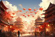 Celestial festivities, Lunar New Year celebration in China, vibrant illustration
