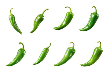 Wall Mural - green chili peppers collection isolated on a transparent background