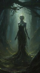 Poster - An illustration of a dryad. Generative AI. 