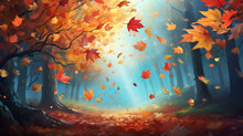 Falling Colorful Leaves In Autumn Outside On A Background Generated With AI Tool