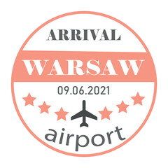 Warsaw passport stamp on white background