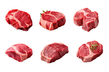 fresh raw beef steak collection isolated on a transparent background