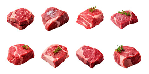 fresh raw beef steak collection isolated on a transparent background