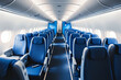 © Nyetock - Interior of empty modern aircraft with blue flight seats and hallway in daytime during flight