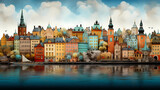 Fototapeta Londyn - Stockholm with colorful buildings on the river bank