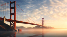 The majestic Golden Gate Bridge in the morning mist