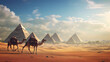 Pyramids of Giza with camels in front of it