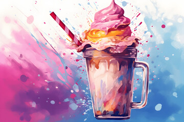 Wall Mural - Milkshake Watercolor Art Style