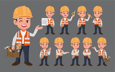 Wall Mural - Set of worker with different poses