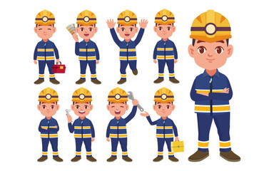 Wall Mural - Set of worker with different poses