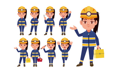 Wall Mural - Set of worker with different poses