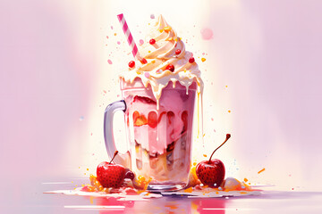 Wall Mural - Milkshake Watercolor Art Style