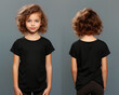 Front and back views of a little girl wearing a black T-shirt