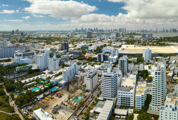 Canvas Print - Aerial view of South Beach architecture. Miami Beach city with high luxury hotels and condos. Tourist infrastructure in southern Florida, USA