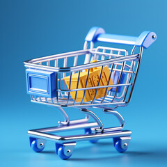 3D render of shopping cart isolated on minimalist background