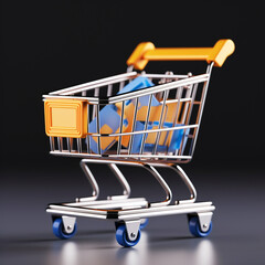 3D render of shopping cart isolated on minimalist background