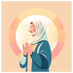 Wall Mural - hijab muslim praying with light