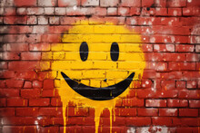 Smiley Face Graffiti On A Brick Wall