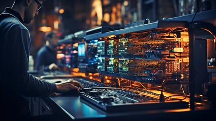Coworkers programme in a server hub that houses cutting-edge infrastructure and stores vast databases..