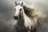 Fototapeta Konie - Gorgeous white horse galloping through the smoke, stunning illustration
