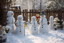 Snowmen In The Winter Garden