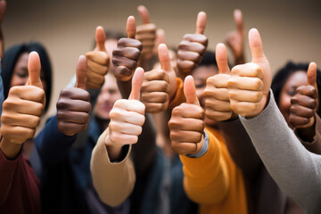 Wall Mural - a group of diverse school children all thumbs up