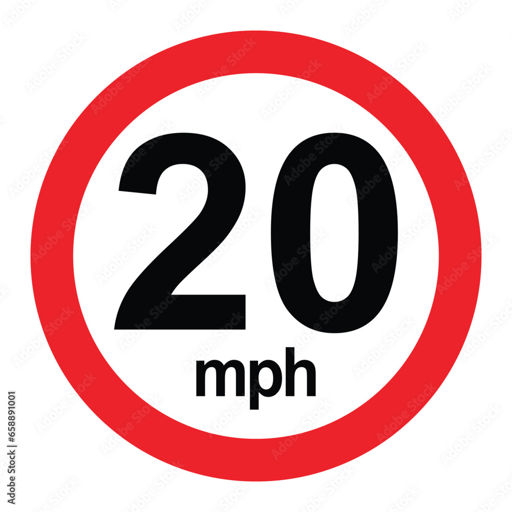 Driving speed limit 20 mph sign. printable traffic signs and symbols.