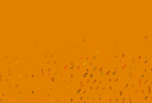 Light orange vector template with man, woman symbols.