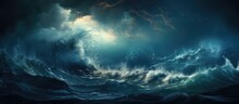 Intense Storm At Sea With Powerful Waves With Copyspace For Text
