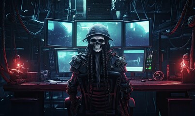 Photo of a man wearing a helmet standing in front of a computer screen