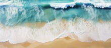 Bird S Eye View Of Endless Sea Waves Rolling Towards White Sandy Beach Breath Taking Ocean Scene With Green Waves Foamy Crests And Pristine Sands A Slice Of Paradise With Copyspace For Text