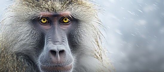 Wall Mural - Detailed image of a baboon featuring golden eyes