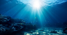Underwater Sea - Deep Abyss With Blue Sun Light