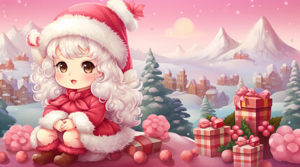 Christmas girl in anime style