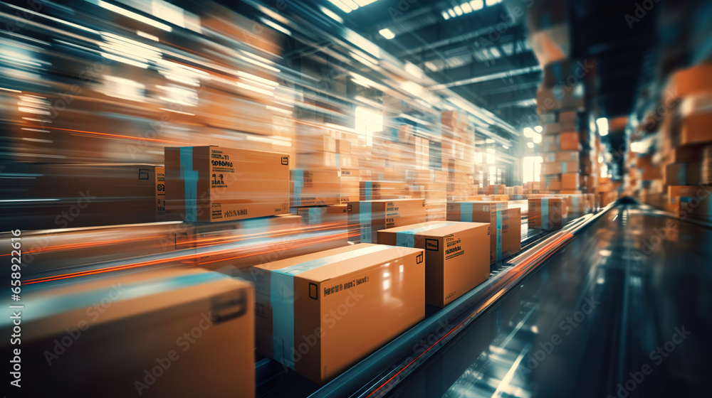 Blurred movement of parcels within the logistics department Stock Photo ...