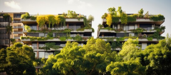 Canvas Print - Sydney apartment building in Australia adorned with exterior gardens With copyspace for text