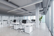 © ImageFlow - Office loft interior with coworking and glass meeting space, panoramic window